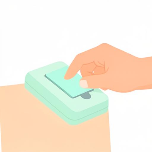 A pastel illustration of a contactless card payment at a counter